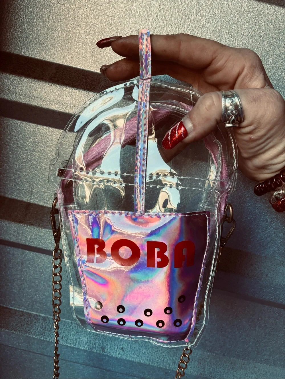 BOBA Iridescent Pink Clear Crossbody Bag by